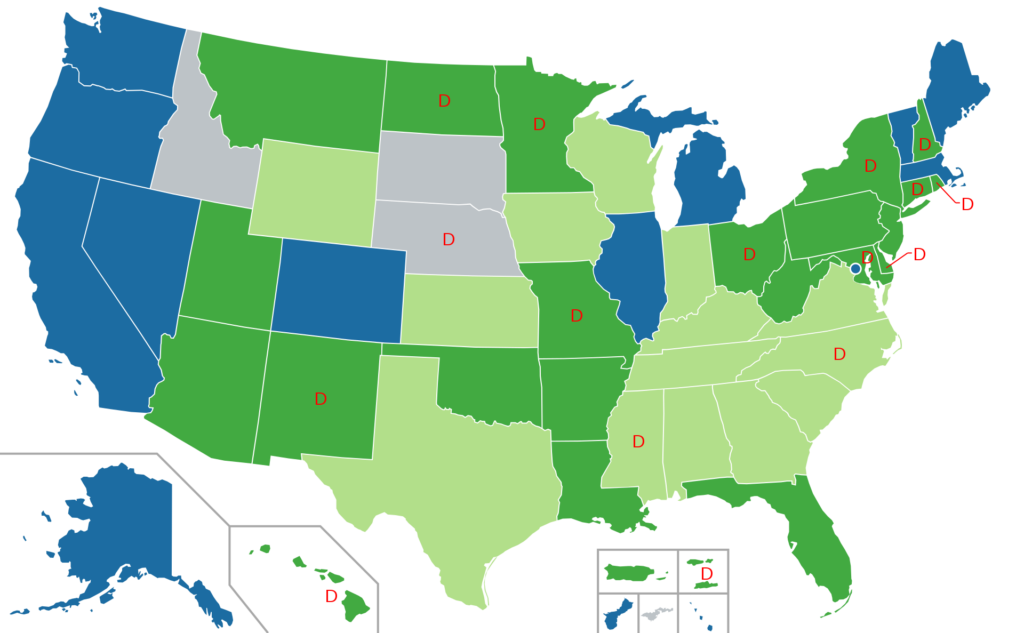 Kendertér - 1920px Map of US state cannabis laws.svg  1024x633