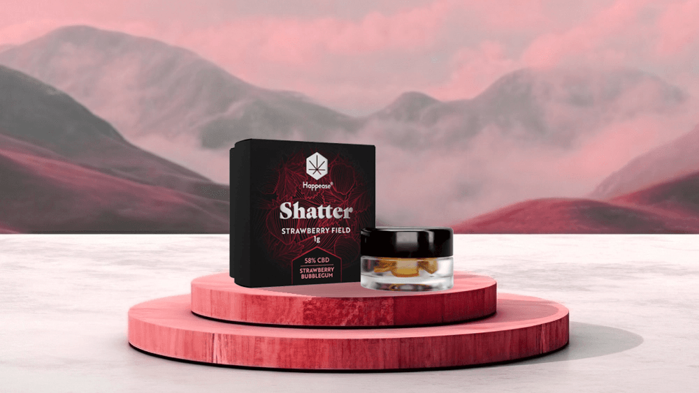 Happease Shatter 58% CBD (1g) Strawberry Bubblegum - Strawberry Field