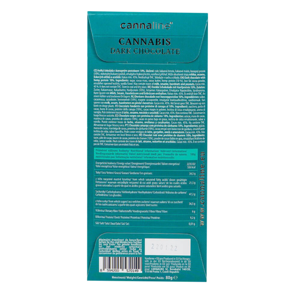 Cannaline Prémium Cannabis Étcsokoládé 10% Kenderfehérjével (80g)